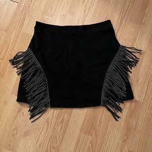 Rhinestone Fringe Suede Skirt